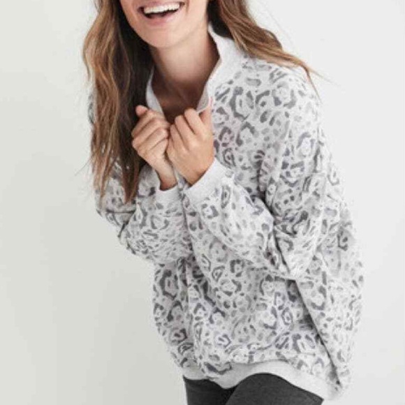 aerie Tops - Aerie Good Vibes Oversized Quarter Zip Sweatshirt XS Leopard Animal Print